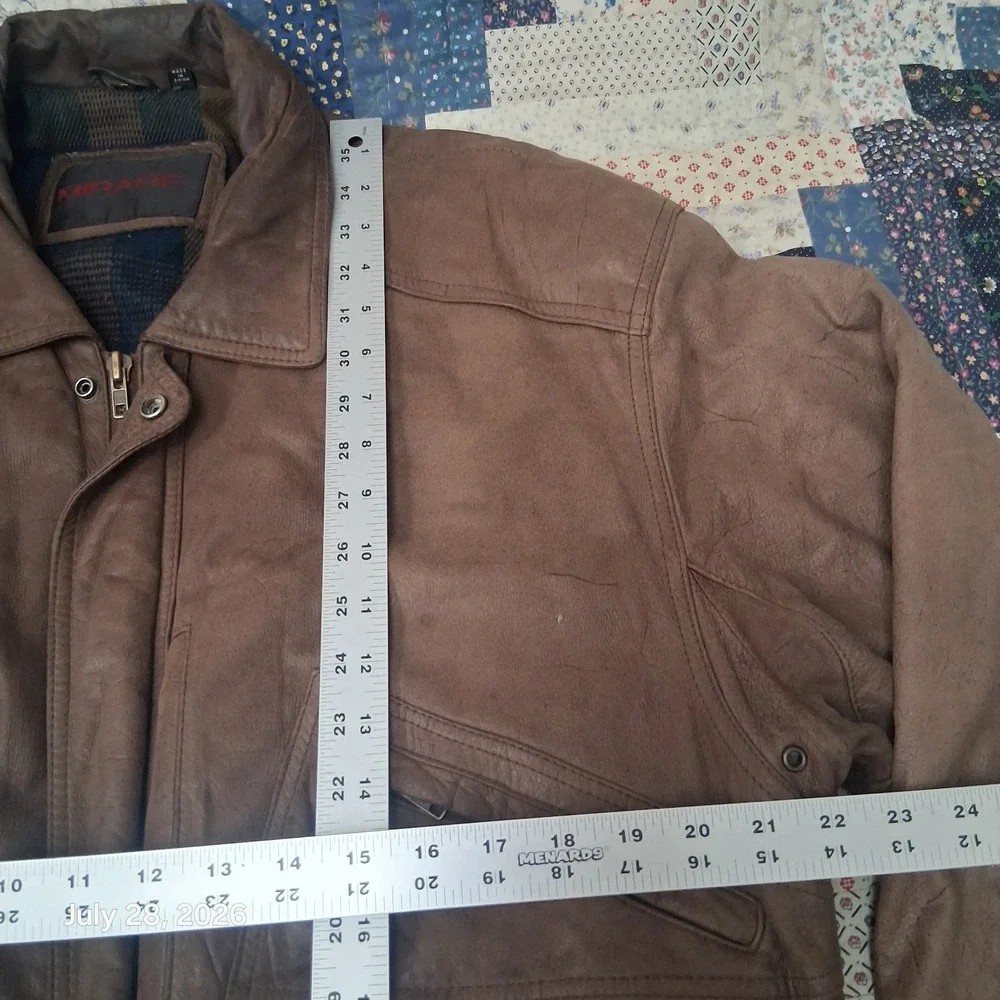 Vintage Mirage Leather Bomber Jacket Mens Large Brown Flannel Lined Multi pocket